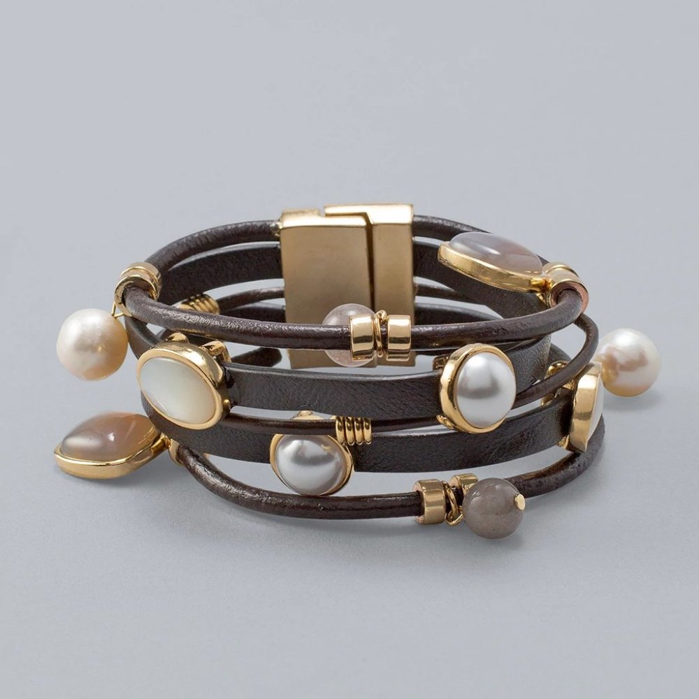 WHBM PEARL AND LEATHER BRACELET